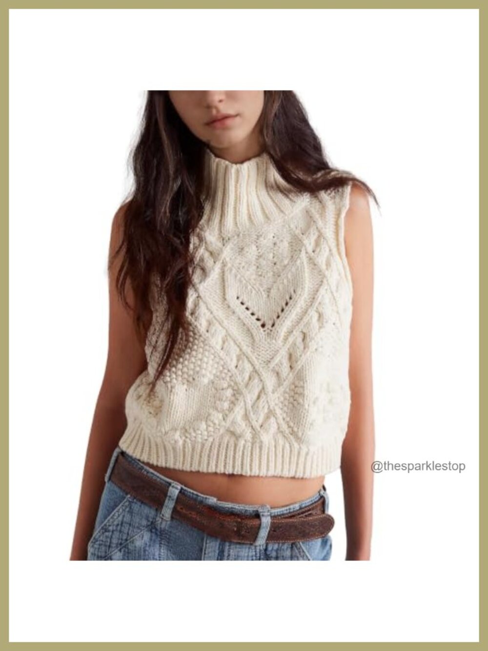 Cotton Crochet Knit Sleeveless Turtleneck Sweater Vest